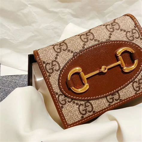 brown gg supreme 'gucci 1955' horsebit card holder|Gucci Horsebit 1955 card case wallet in GG .